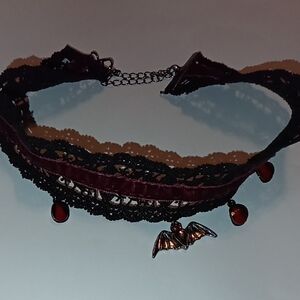 Source Unknown Black and Red Lace Choker Necklace